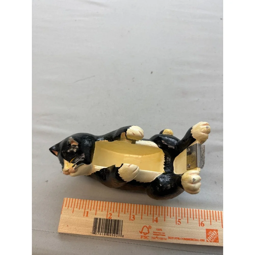 Vintage Figi Tuxedo Cat Tape Dispenser Black White Resin Desk Accessory TD-122